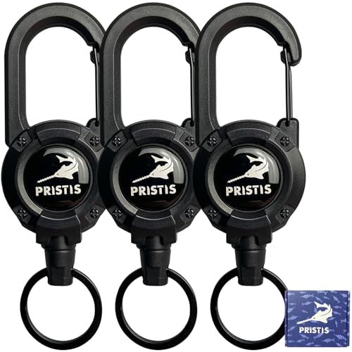 Pristis 3 Pack Heavy Duty Zinger Retractors, Saltwater Resistant 28" Stainless Steel Wire Rope Tether Carabiner Clip, Retractable Badge Reel Holder Belt Keychain Lanyard, Fly Fishing Gear Keeper - Image 1