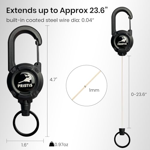 Pristis 3 Pack Heavy Duty Zinger Retractors, Saltwater Resistant 28" Stainless Steel Wire Rope Tether Carabiner Clip, Retractable Badge Reel Holder Belt Keychain Lanyard, Fly Fishing Gear Keeper - Image 5
