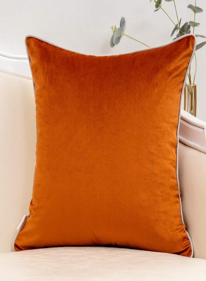 Yangest Burnt Orange Patchwork Velvet Throw Pillow Cover with Gold Striped Leather Cushion Case Modern Luxury Pillowcase for Sofa Couch Bedroom Living Room Home Decor,18"x18" - Image 2