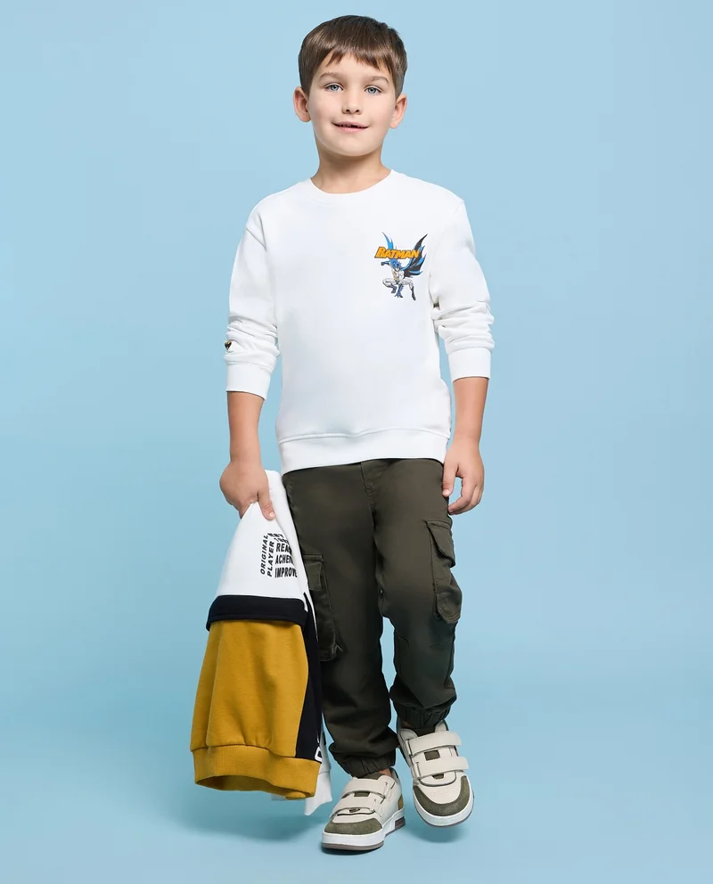 أر أند بي Batman Print Sweatshirt with Crew Neck and Long Sleeves