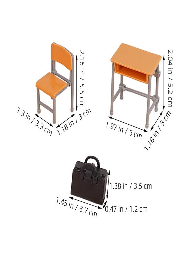VOSAREA Miniature School Furniture Set Dollhouse Desk and Chair Play Set Modern Dollhouse School Model Mini Schoolbags for Collectors Decor - Image 2