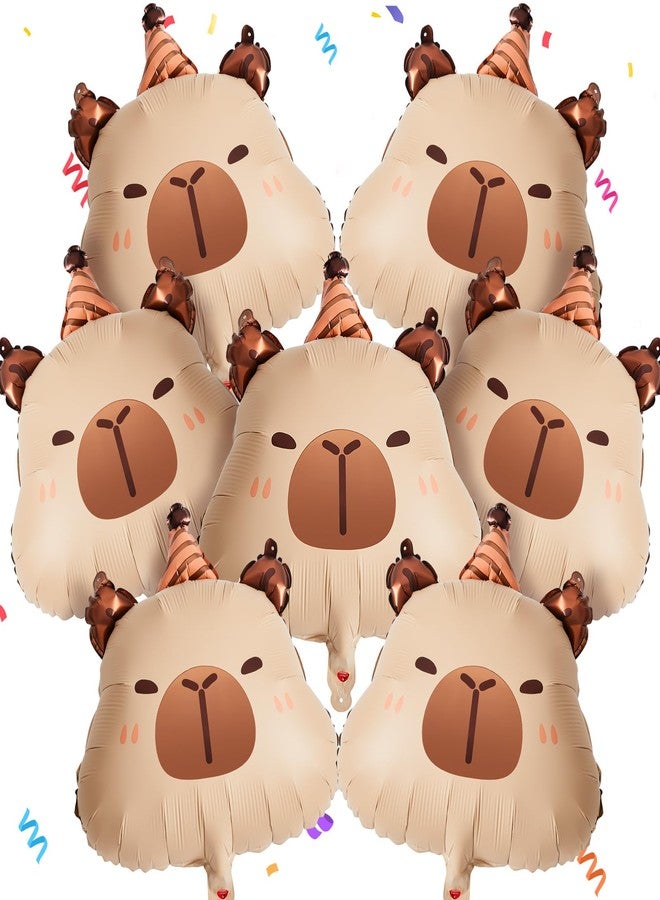 PullCrease زينة حفلات عيد ميلاد الكابيبارا من PullCrease مقاس 24 بوصة، لافتة الكابيبارا، بالون قابل للنفخ من رقائق الألومنيوم لحفلات الزفاف وحفلات استقبال المولود الجديد (12 قطعة، قبعة عيد ميلاد) - Image 1