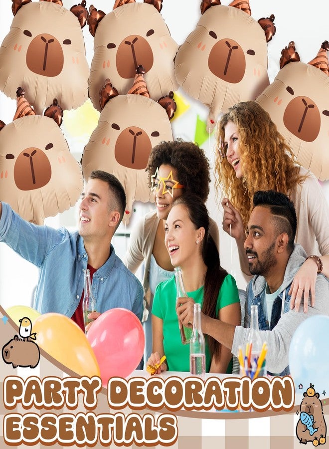 PullCrease زينة حفلات عيد ميلاد الكابيبارا من PullCrease مقاس 24 بوصة، لافتة الكابيبارا، بالون قابل للنفخ من رقائق الألومنيوم لحفلات الزفاف وحفلات استقبال المولود الجديد (12 قطعة، قبعة عيد ميلاد) - Image 4