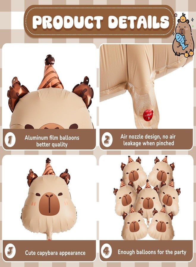 PullCrease زينة حفلات عيد ميلاد الكابيبارا من PullCrease مقاس 24 بوصة، لافتة الكابيبارا، بالون قابل للنفخ من رقائق الألومنيوم لحفلات الزفاف وحفلات استقبال المولود الجديد (12 قطعة، قبعة عيد ميلاد) - Image 5