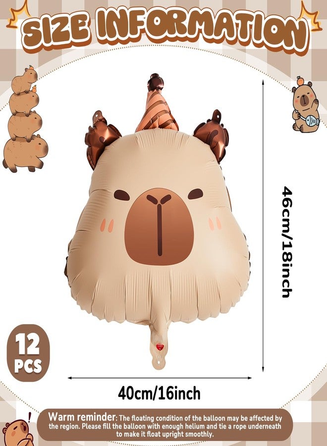 PullCrease زينة حفلات عيد ميلاد الكابيبارا من PullCrease مقاس 24 بوصة، لافتة الكابيبارا، بالون قابل للنفخ من رقائق الألومنيوم لحفلات الزفاف وحفلات استقبال المولود الجديد (12 قطعة، قبعة عيد ميلاد) - Image 2