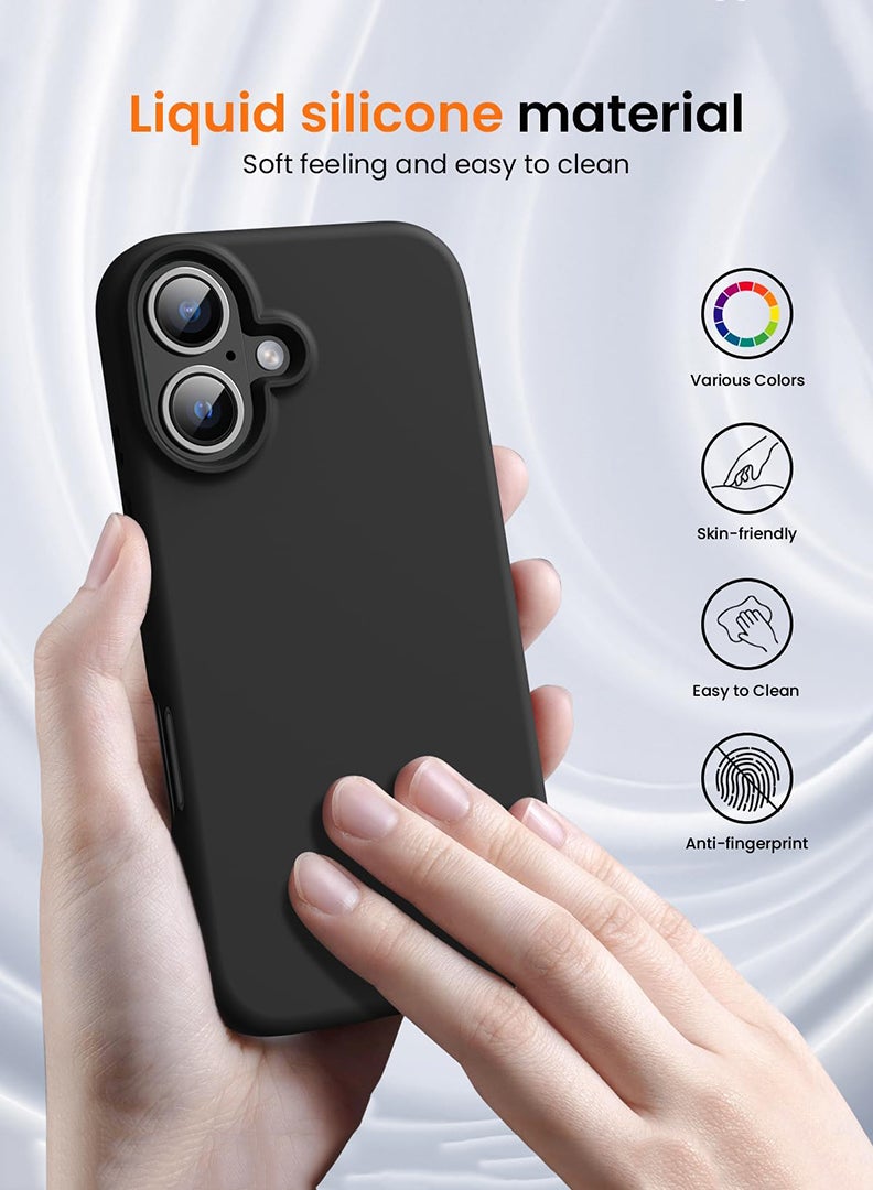 Theodor iPhone 16 Plus Black Protective Slim Fit Case Liquid Silicone Cover with Full Body Protection Anti-Scratch Shockproof Case For iPhone - Location - Image 2