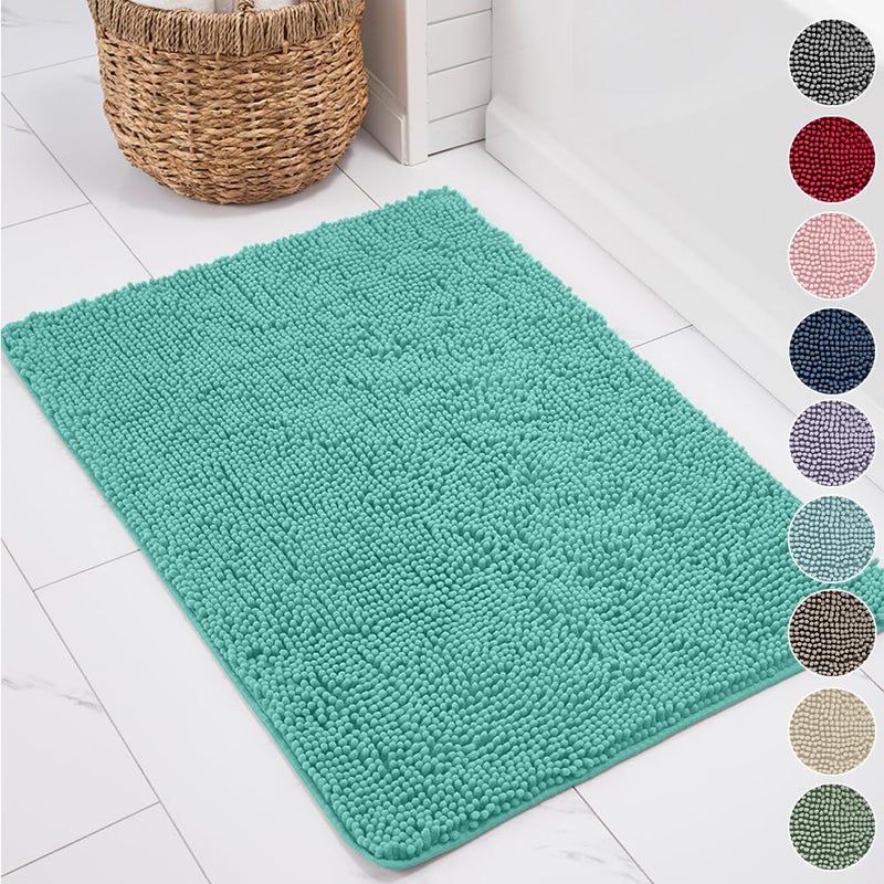 KANGAROO Bathroom Rugs  Chenille Soft Absorbent Bath Rug  Shaggy Shower Mat  Quick Dry Machine Wash Bathmat  Plush Carpet Mats for Tub  Bathtub and Bath Room Home Decor Accessories  30x20  Turquoise - Image 1