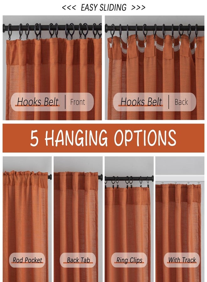 DONREN Burnt Orange Linen Back Tab Curtains 84 Inches Long 2 Panels Set for Bedroom,Pumpkin Hallowmas Day Home Decoration Hooks Belt Pleated Semi Privacy Drapes Light Filtering Window Curtains,Rust,W52 x L84 - Image 3