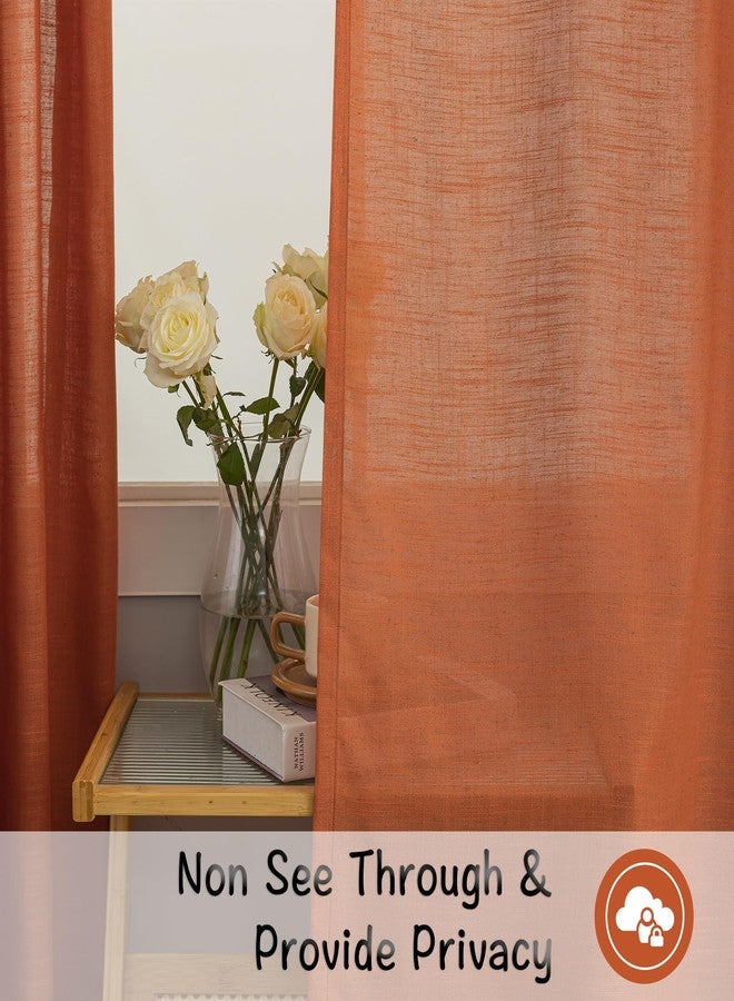 DONREN Burnt Orange Linen Back Tab Curtains 84 Inches Long 2 Panels Set for Bedroom,Pumpkin Hallowmas Day Home Decoration Hooks Belt Pleated Semi Privacy Drapes Light Filtering Window Curtains,Rust,W52 x L84 - Image 4