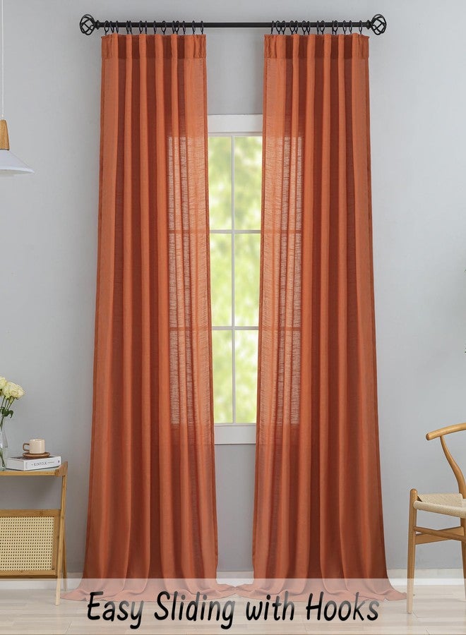 DONREN Burnt Orange Linen Back Tab Curtains 84 Inches Long 2 Panels Set for Bedroom,Pumpkin Hallowmas Day Home Decoration Hooks Belt Pleated Semi Privacy Drapes Light Filtering Window Curtains,Rust,W52 x L84 - Image 2