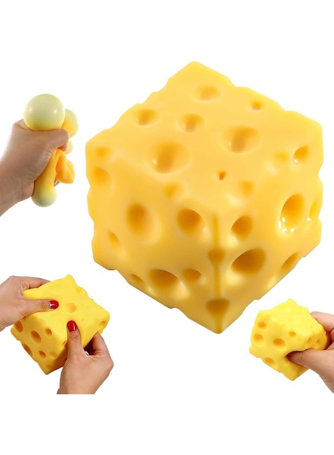 10CMX10CM Big Cheese Squishy Giant Cheese Stress Ball Anxiety Relief Fidget Toy Sensory Toys Soft Squeeze Decompression Dough Fidget Toys for Boys Girls Home Office Classroom Relaxation
