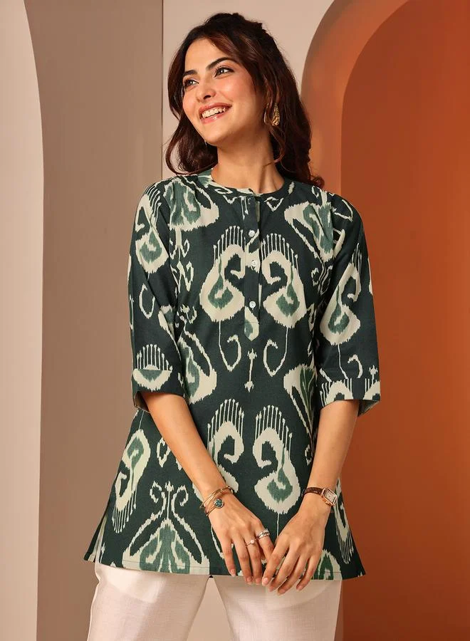 Libas Green Printed Cotton Straight Kurti