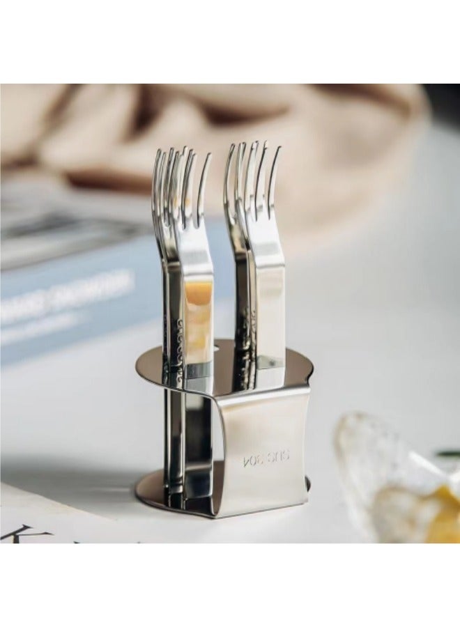 Stainless Steel Fruit Fork Set With Base Silver  - Image 1