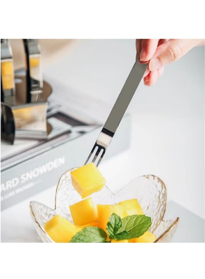 Stainless Steel Fruit Fork Set With Base Silver  - Image 4