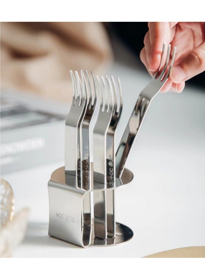 Stainless Steel Fruit Fork Set With Base Silver  - Image 5