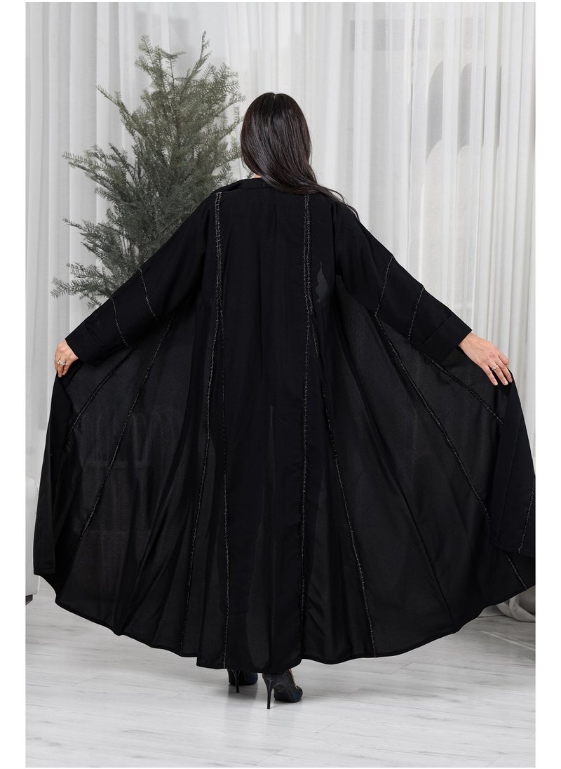 alwan aljamal - Black abaya with gold threads on the sides and sleeves - Image 1