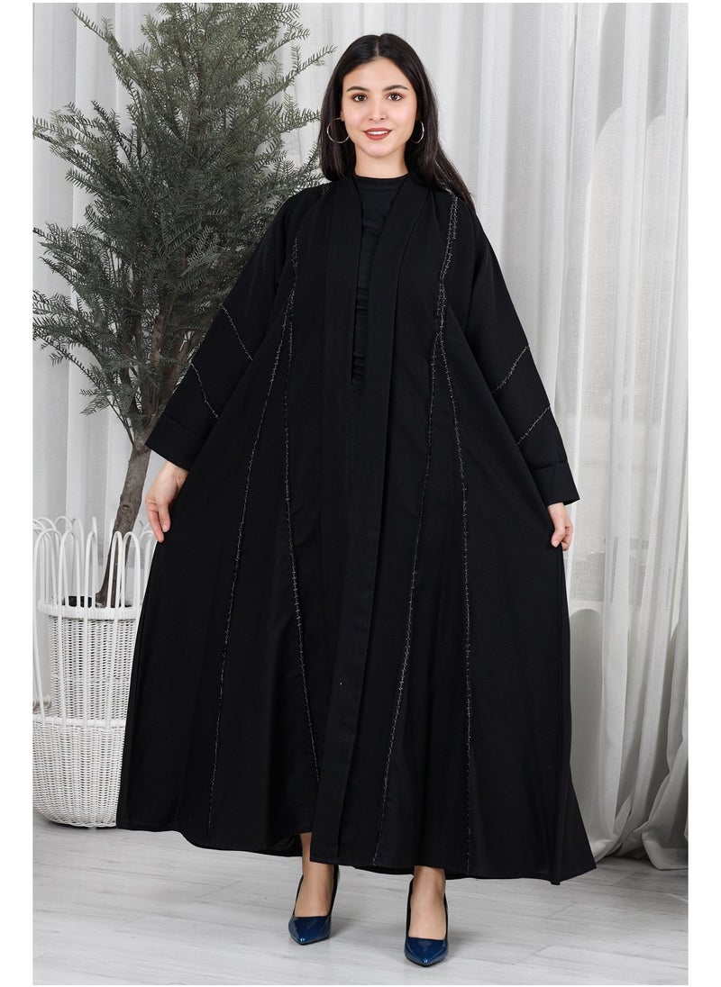 alwan aljamal - Black abaya with gold threads on the sides and sleeves - Image 1