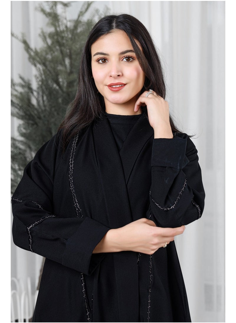 alwan aljamal - Black abaya with gold threads on the sides and sleeves - Image 1