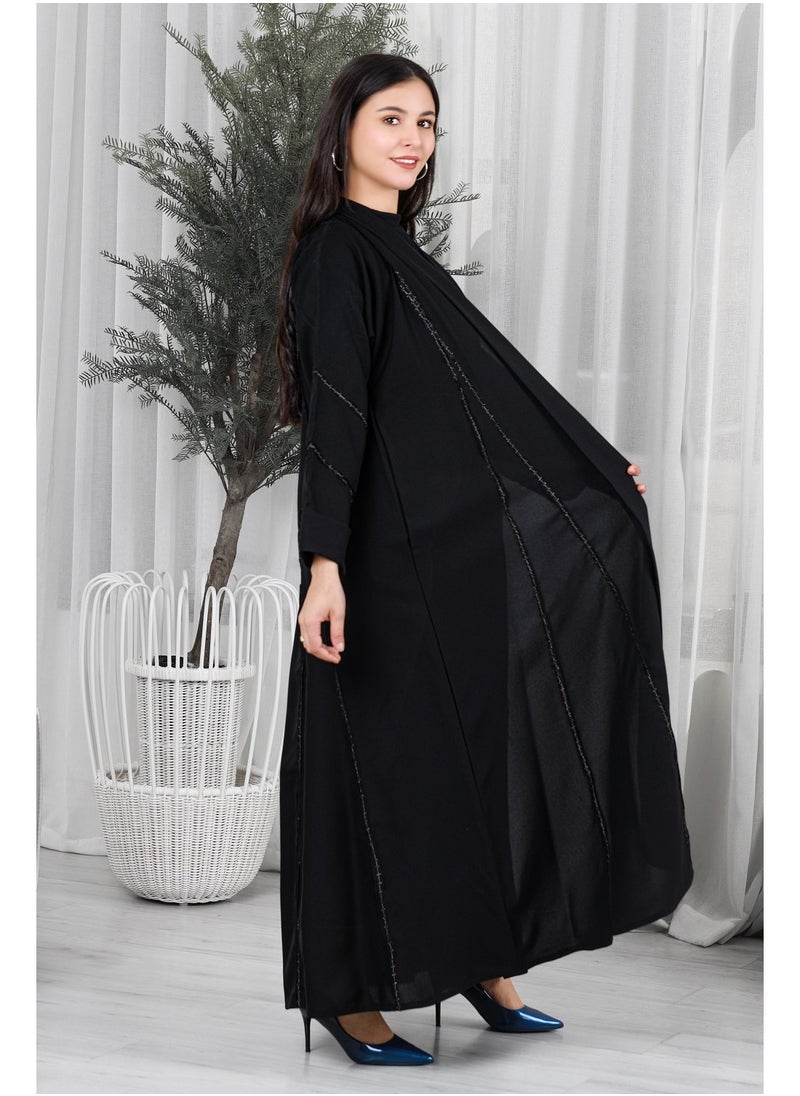 alwan aljamal - Black abaya with gold threads on the sides and sleeves - Image 1