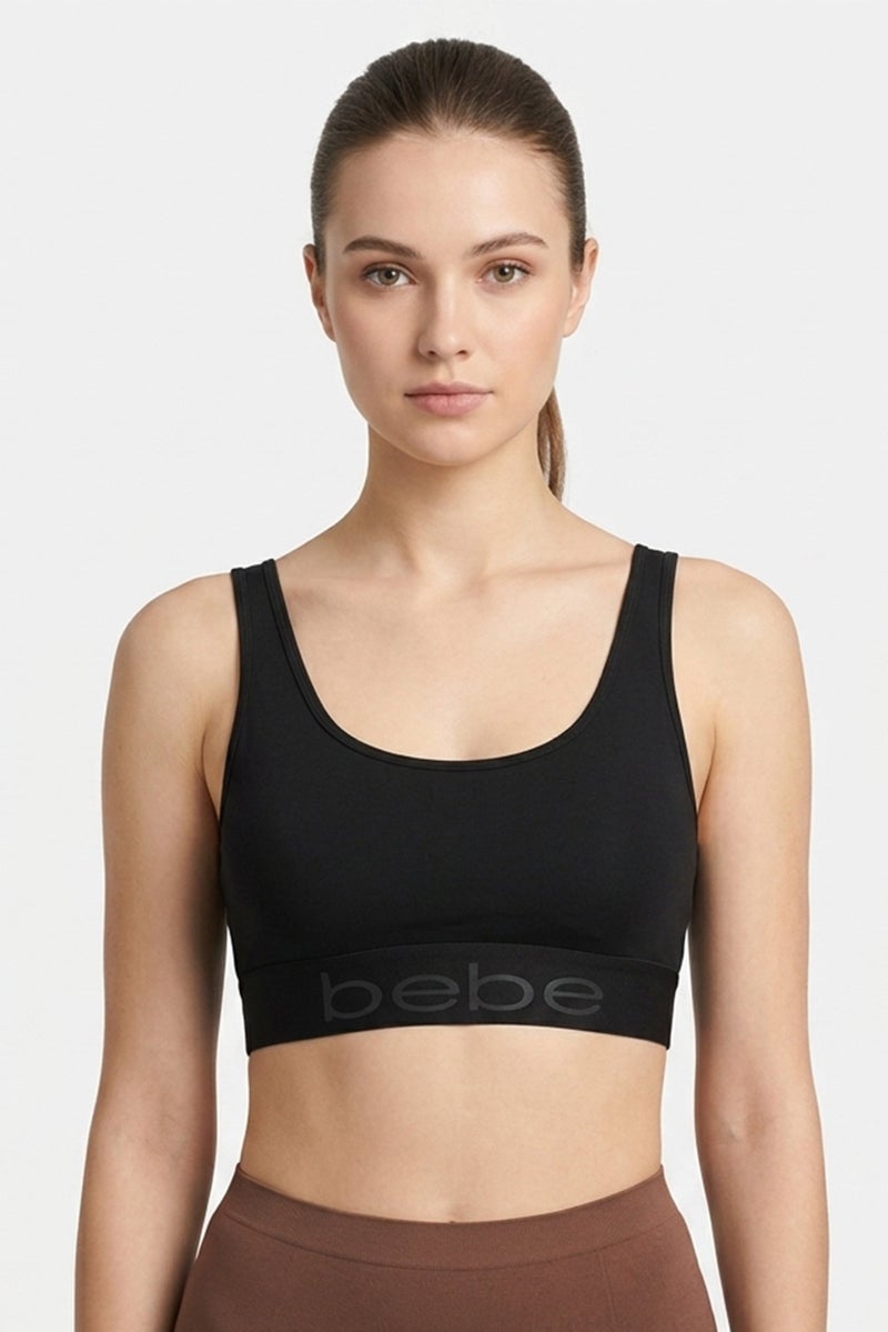 bebe Women Brand Logo Padded Bralette, Black - Image 1