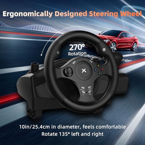 DOYO Racing Wheel, 270° Degree Driving Simulator Race Xbox Steering Wheel and Pedals with Dual Vibration, Gaming Steering Wheel for PC, PS4, Xbox One, Xbox Series X|S, PS3, Switch - Image 3