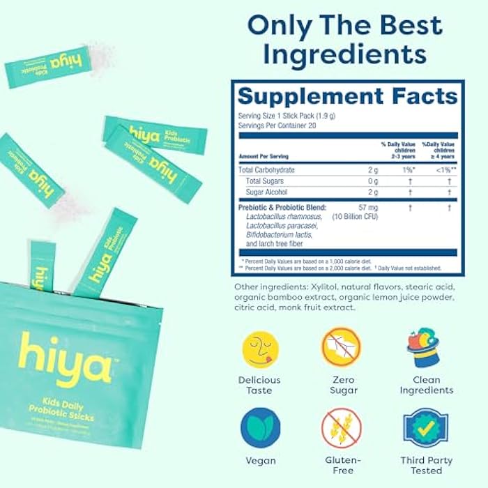 Hiya Kids Probiotic – 10 Billion CFU with Clinically-Studied Strains for Ages 2+, Supports Gut Health & Immune, 0g Sugar – 20 Stick Packs for Toddlers & Kids - Image 3