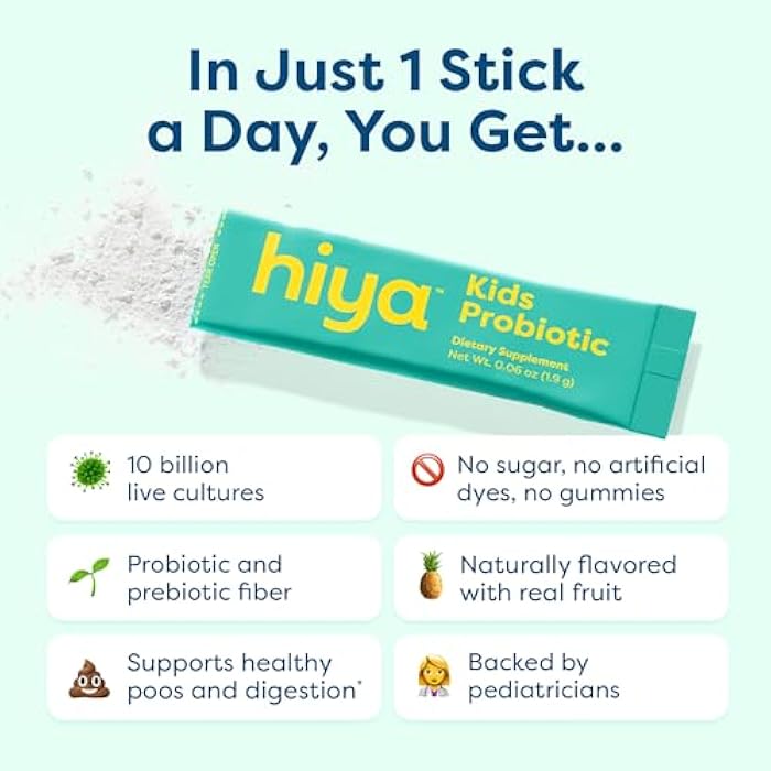 Hiya Kids Probiotic – 10 Billion CFU with Clinically-Studied Strains for Ages 2+, Supports Gut Health & Immune, 0g Sugar – 20 Stick Packs for Toddlers & Kids - Image 2