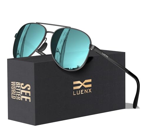LUENX Aviator Sunglasses for Men Women Polarized - UV400 Protection, Classic Metal Frame, Anti-Glare Light Blue Mirrored Lens, Lightweight Stylish Eyewear for Driving & Outdoor Activities 59mm - Image 1