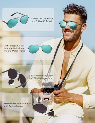 LUENX Aviator Sunglasses for Men Women Polarized - UV400 Protection, Classic Metal Frame, Anti-Glare Light Blue Mirrored Lens, Lightweight Stylish Eyewear for Driving & Outdoor Activities 59mm - Image 4