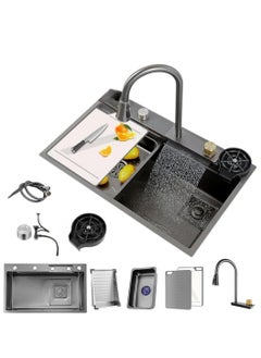 Generic Kitchen Sink Stainless Steel Sink Flying Rain Waterfall Intelligence Sink Home, Sink with Vegetable Basin Pull-Out Tap And Cup Washer Flying rain Waterfall Sink. (Gray) 