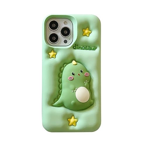 QoKcoahn Dinosaur Case Compatible with iPhone 16Cute 3D Cartoon Green Dinosaur Decompression Funny Kawaii Soft Silicone Gel Drop Protection Cover for Women Girls - Image 1