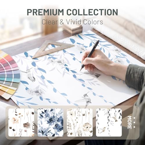 WITHLOC No Hook Shower Curtain with Snap in Liner - Fabric Waterproof Inner Liner, Plants Blue Floral Grey Nature Birds Cloth Shower Curtains Washable, 71 x 74 Inch - Image 3