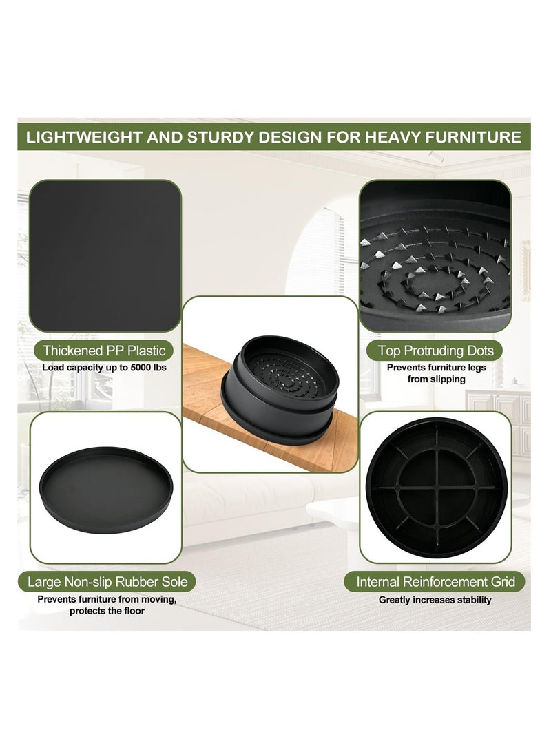 SYOSI 8 عبوة من رافع الأثاث، أزون 2 بوصة رافعات سرير قابلة للتعديل تحمل وزن الثقيل، ارتفاع 2" 4" رافع سرير دائري قابل للتكديس للأرجل المكتب، الأريكة، الكرسي، إطار السرير، السكن الجامعي، أسود - Image 2