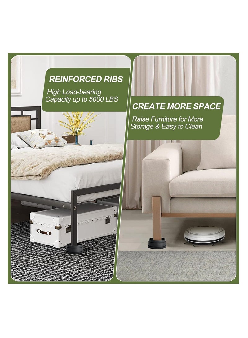 SYOSI 8 عبوة من رافع الأثاث، أزون 2 بوصة رافعات سرير قابلة للتعديل تحمل وزن الثقيل، ارتفاع 2" 4" رافع سرير دائري قابل للتكديس للأرجل المكتب، الأريكة، الكرسي، إطار السرير، السكن الجامعي، أسود - Image 3