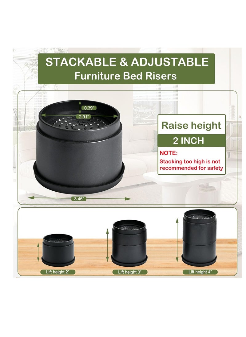 SYOSI 8 عبوة من رافع الأثاث، أزون 2 بوصة رافعات سرير قابلة للتعديل تحمل وزن الثقيل، ارتفاع 2" 4" رافع سرير دائري قابل للتكديس للأرجل المكتب، الأريكة، الكرسي، إطار السرير، السكن الجامعي، أسود - Image 5