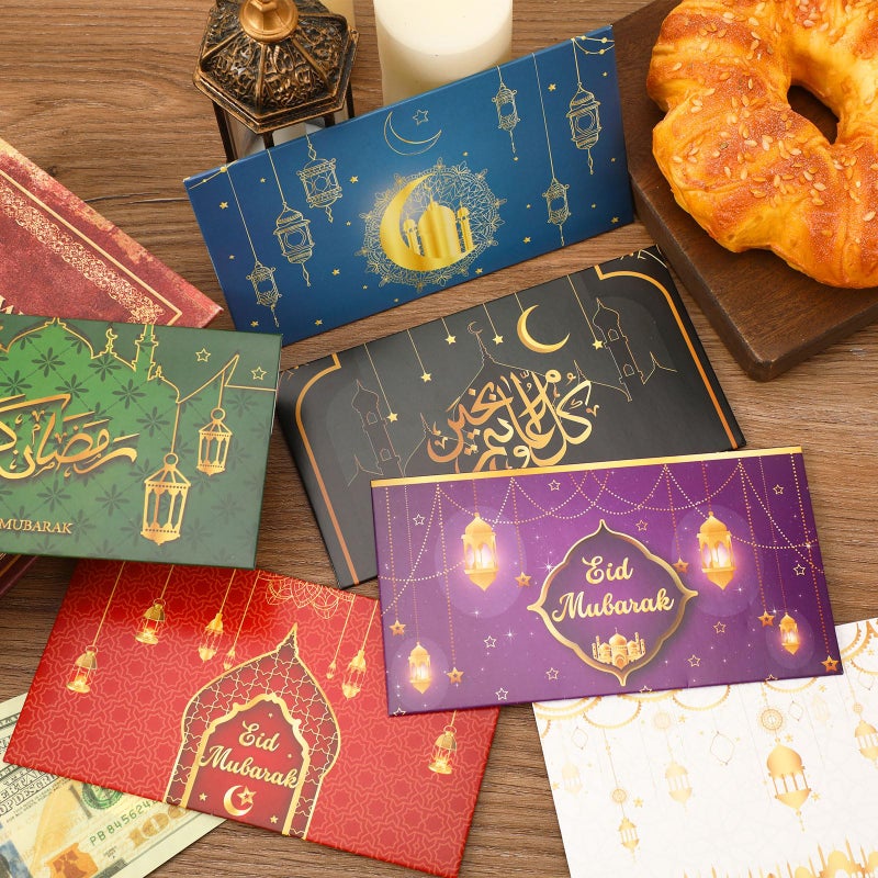 JULMELON 24 Pcs Eid Mubarak Envelopes Eid Gifts Cards Holders 6 Styles Ramadan Pocket Envelope for Money Islamic Muslim Ramadan Mubarak Cards for Kids Gifts(6.5 x 3.5 in) - Image 5