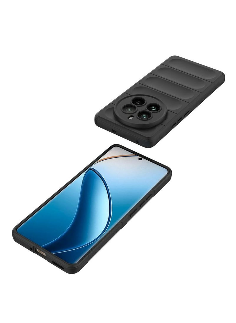 12pro 5G / realme 12pro + 5G حالة الهاتف المحمول ، 3D الثقيلة نمط الشريط ، لمسة ناعمة ، سيليكون حماية كاملة ، صدمة برهان ، أسود