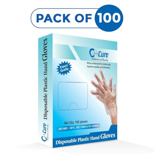 C-Cure Disposable Plastic Hand Gloves Pack of 100 Pcs | Handgloves for Cooking, Dishwashing, Hair Coloring, Cleaning | Latex-Free, Food Safe, Kitchen Gloves For Cutting Vegetables - Image 2