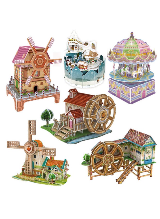 3d Three-dimensional Puzzle Windmill Music Box Waterwheel Music Box Paper Mold Assembled Building Model Diy Toy-Color:Playground - Image 2