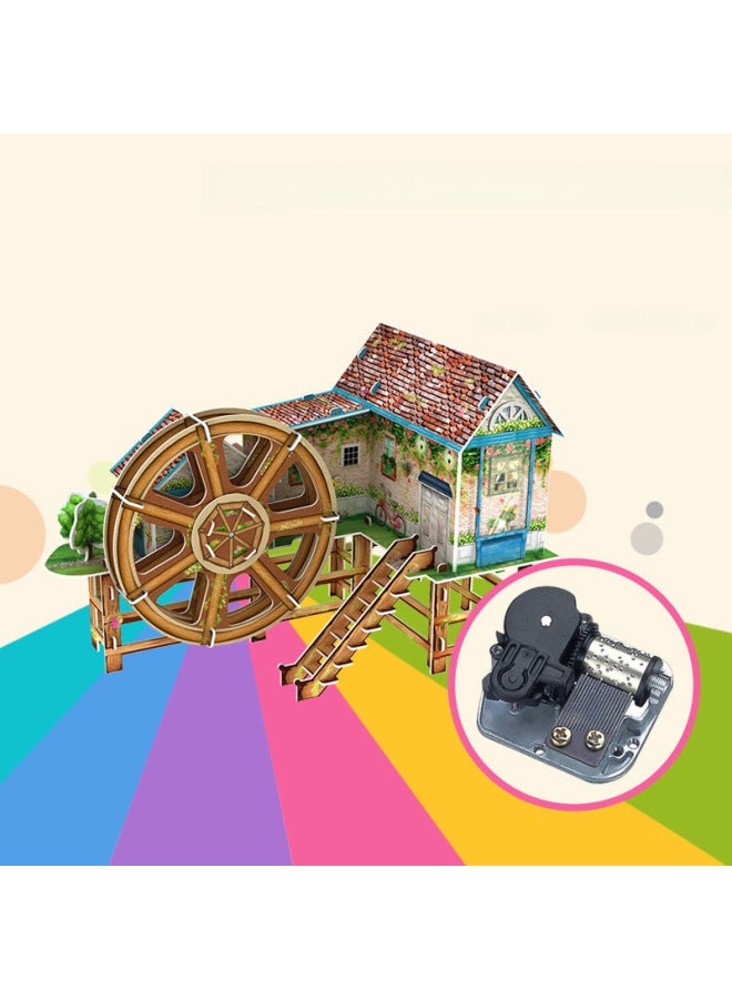 3d Three-dimensional Puzzle Windmill Music Box Waterwheel Music Box Paper Mold Assembled Building Model Diy Toy-Color:Playground - Image 3