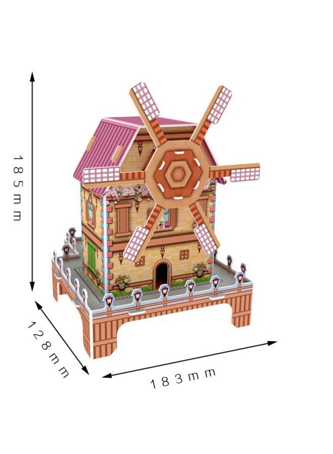 3d Three-dimensional Puzzle Windmill Music Box Waterwheel Music Box Paper Mold Assembled Building Model Diy Toy-Color:Playground - Image 5