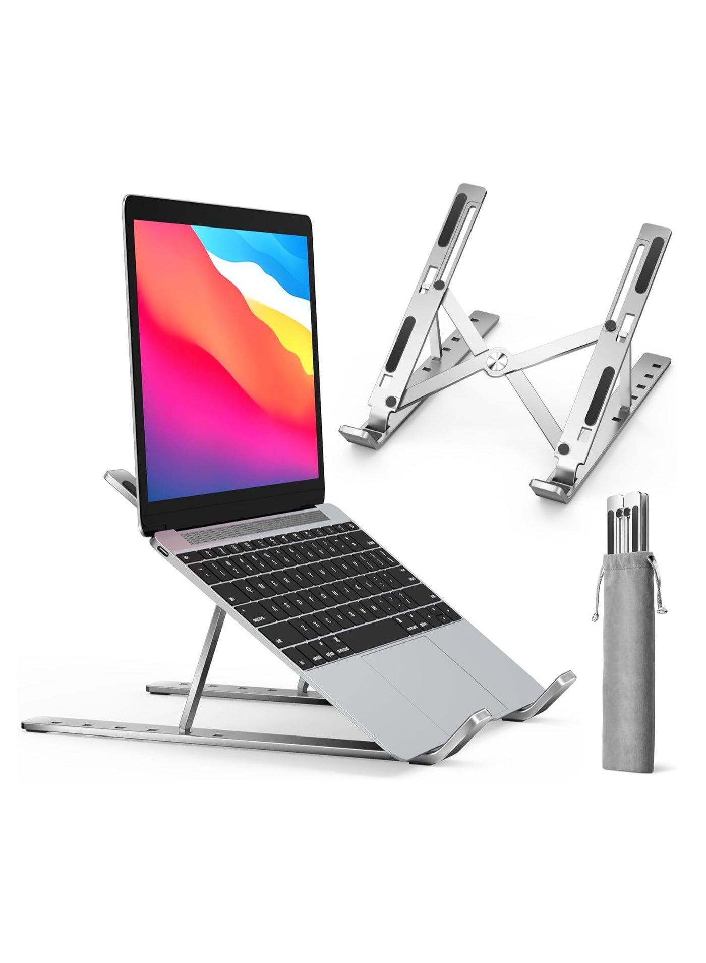 TIKNIA Laptop Stand for Desk, Adjustable Laptop Riser ABS+ Silicone Foldable Portable Laptop Holder, Ventilated Cooling Notebook Stand for 10-15.6” Laptops, Tablet - Silver