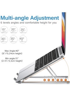 TIKNIA Laptop Stand for Desk, Adjustable Laptop Riser ABS+ Silicone Foldable Portable Laptop Holder, Ventilated Cooling Notebook Stand for 10-15.6” Laptops, Tablet - Silver  - Image 2