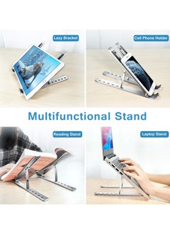 TIKNIA Laptop Stand for Desk, Adjustable Laptop Riser ABS+ Silicone Foldable Portable Laptop Holder, Ventilated Cooling Notebook Stand for 10-15.6” Laptops, Tablet - Silver  - Image 3