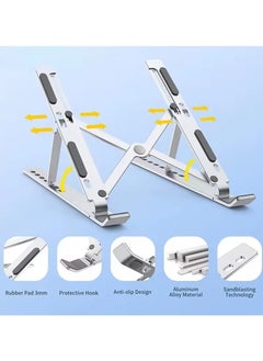 TIKNIA Laptop Stand for Desk, Adjustable Laptop Riser ABS+ Silicone Foldable Portable Laptop Holder, Ventilated Cooling Notebook Stand for 10-15.6” Laptops, Tablet - Silver  - Image 4