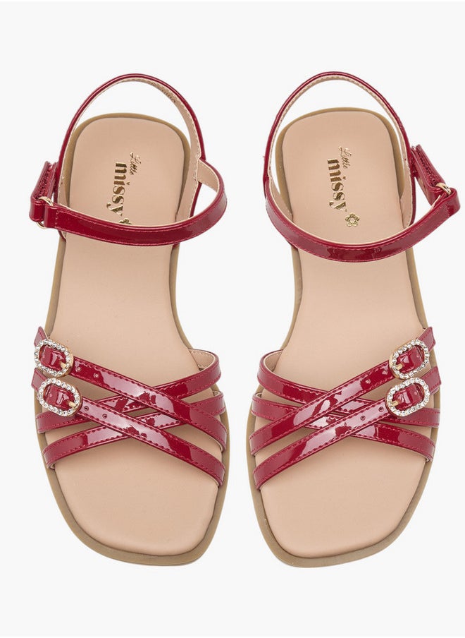 Little Missy Girls Buckle Detail Flat Sandals with Hook and Loop Closure  - Image 1