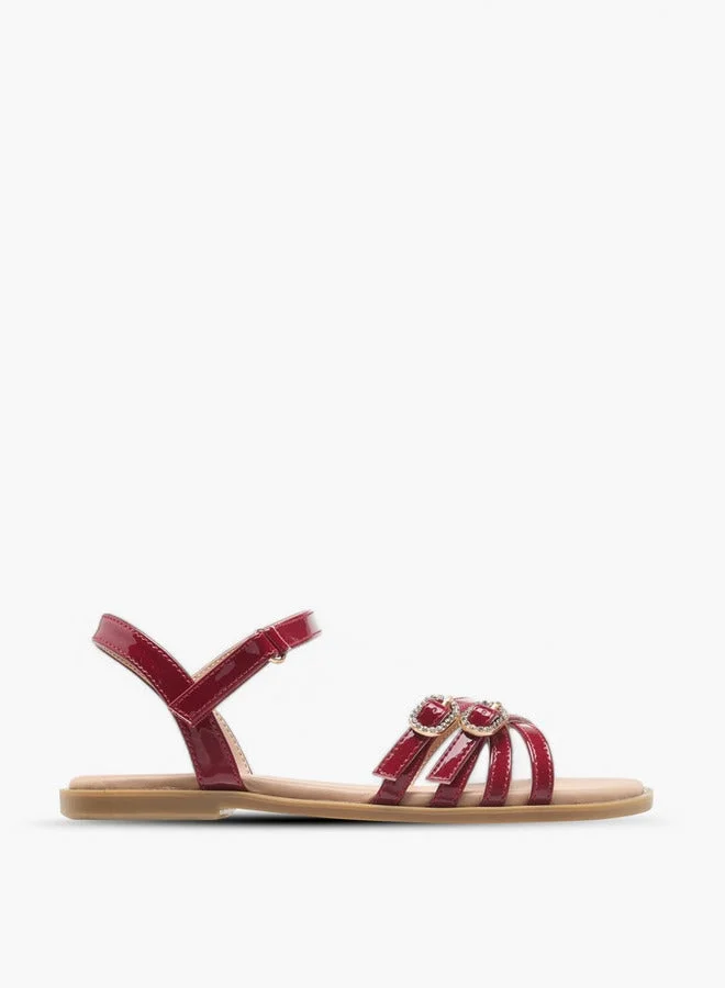 Little Missy Girls Buckle Detail Flat Sandals with Hook and Loop Closure