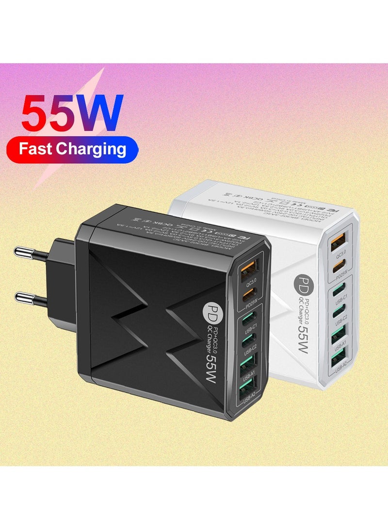 NIBEMINENT 55W PD Fast Charging Phone Charger 6 Ports Usb C Charger Mobile Phone Charger Adapter Portable USB Type-C USB Charger  - Image 2