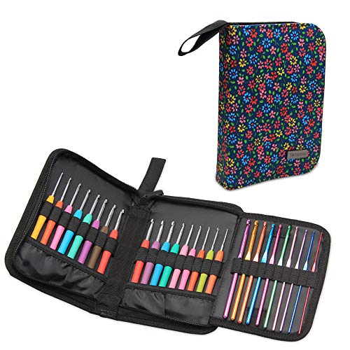 Teamoy Crochet Hook Case, Travel Carry Bag for Ergonomic Crochet Hooks Kits, Aluminum /Steel Crochet Hook and More, Lightweight, Well Made--NO Accessories Included, Flowers Blue - Image 1