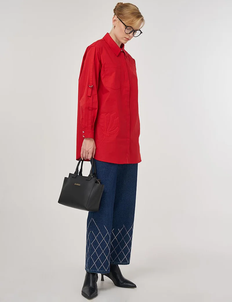 Kayra Embossed Cotton Tunic Red